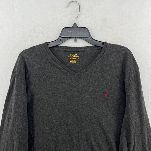 Polo Ralph Lauren Sweater Mens L Gray Long Sleeve V-Neck Pullover Casual Preppy - Picture 6 of 12